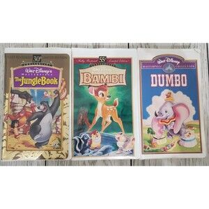 Disney Bambi, Dumbo & The Jungle Book VHS Tapes w/Clamshells Lot of 3 Tapes
